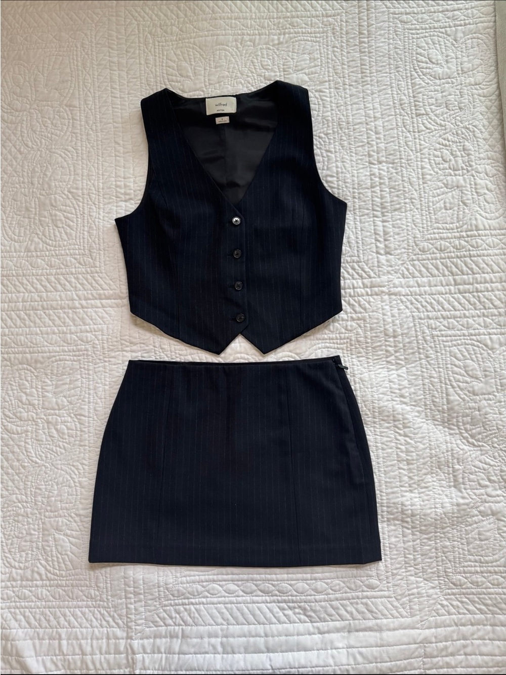 Aritzia Wilfred mini skirt and vest top set